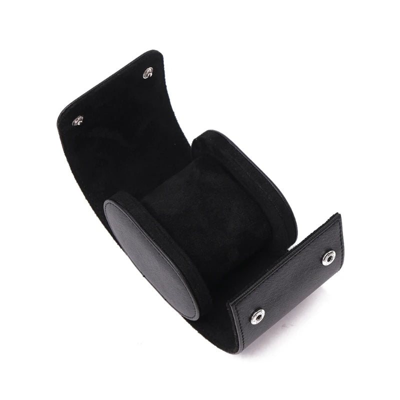 Real black leather single watch roll