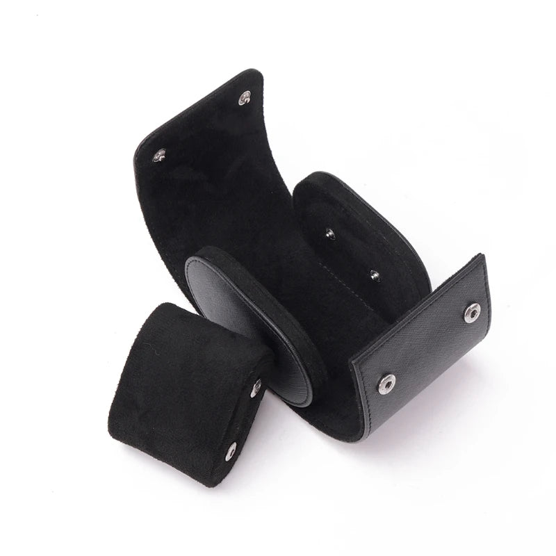 Real black leather single watch roll