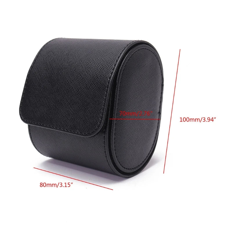 Real black leather single watch roll