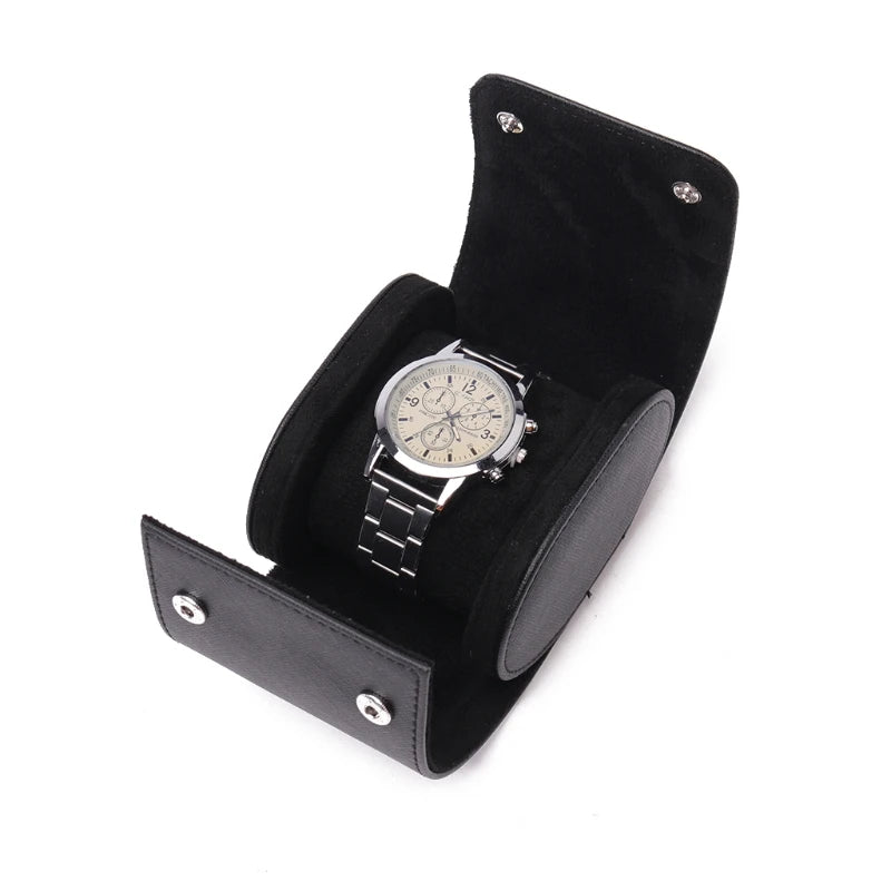 Real black leather single watch roll